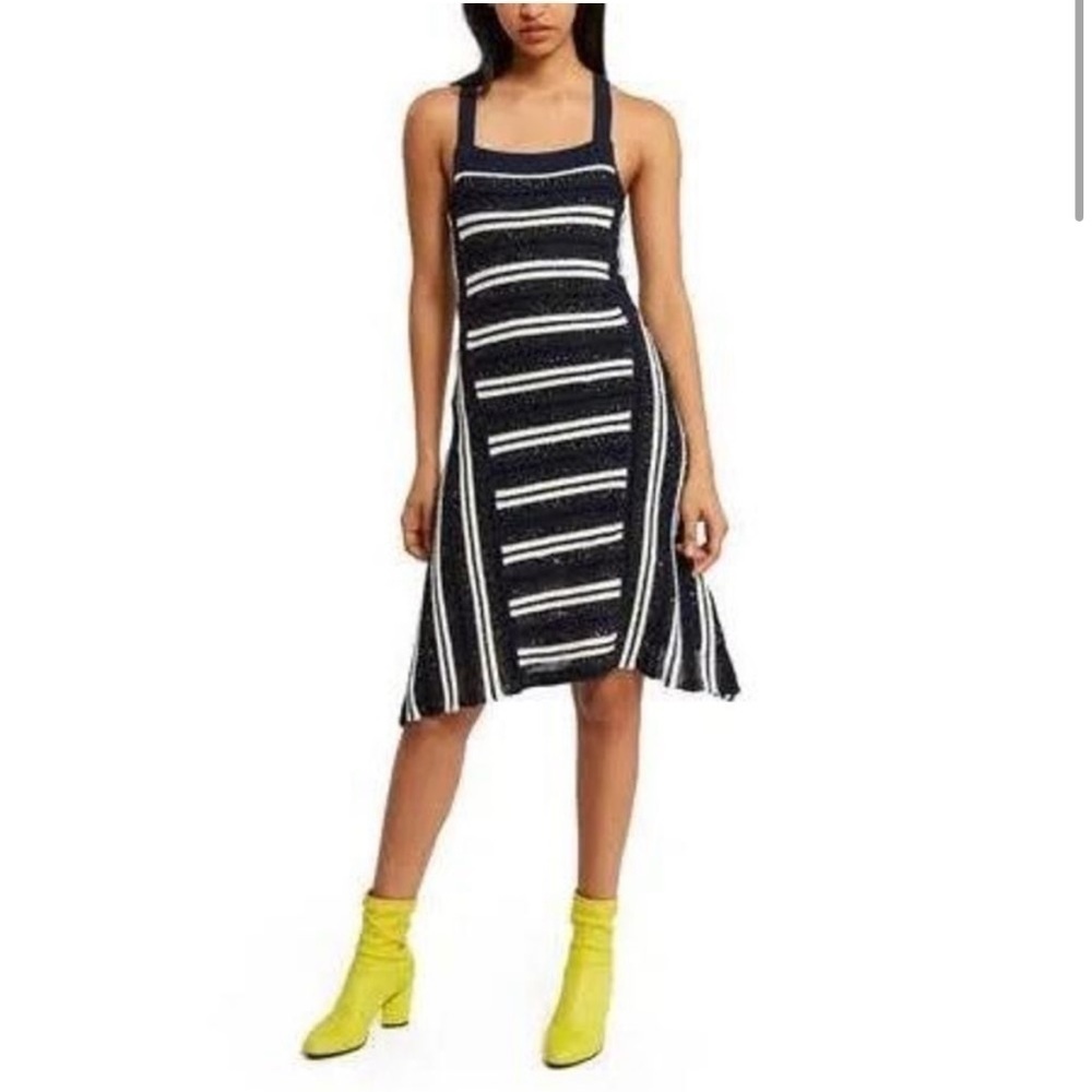 NWT Opening Ceremony Navy and White Striped Sparkle Dress Size XS
